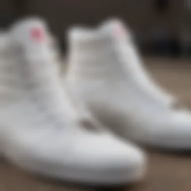 Close-up of white high top Vans showcasing material quality