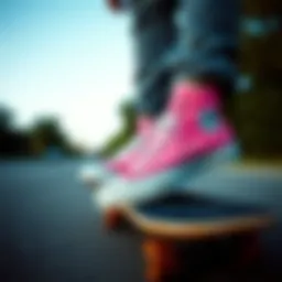 Stylish Pink Chuck Converse on a skateboard