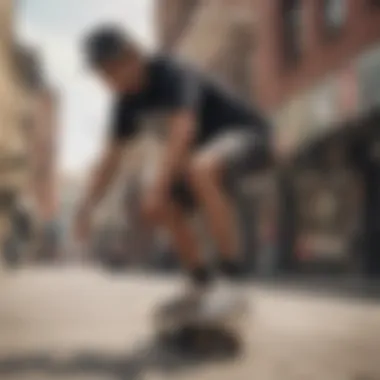 Stylish skater showcasing snapback hat in urban setting