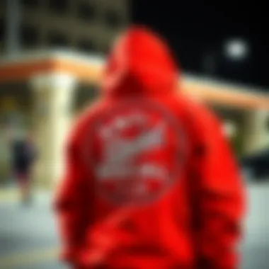 Close-up of the red Anti Social Social Club hoodie showcasing its unique design