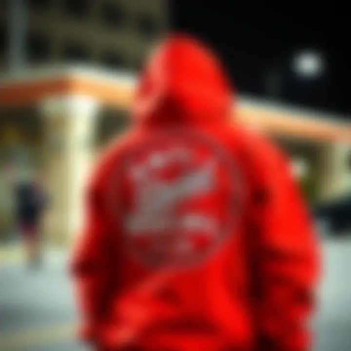 Close-up of the red Anti Social Social Club hoodie showcasing its unique design
