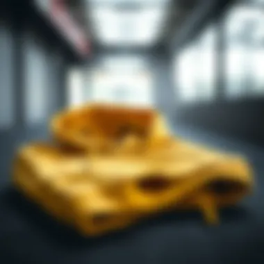 A well-maintained dark yellow hoodie folded on a wooden surface