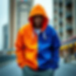 Stylish zip hoodie in vibrant color against an urban backdrop