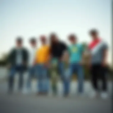 Skaters Embracing 90s Style Group of skaters showcasing 90s fashion