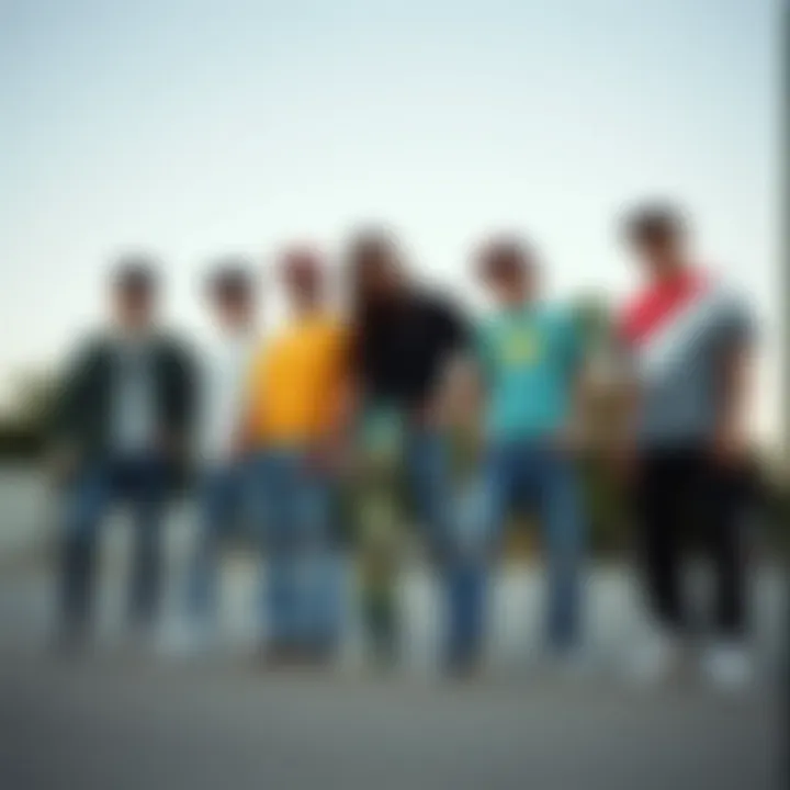 Skaters Embracing 90s Style Group of skaters showcasing 90s fashion