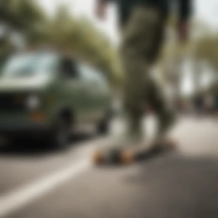 Diverse group of skateboarders wearing army green Vans