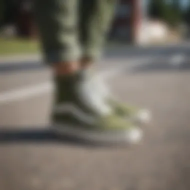 Fashionable outfit paired with army green Vans