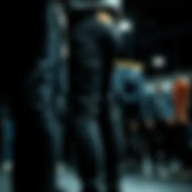 Various configurations of black skinny fit jeans on display