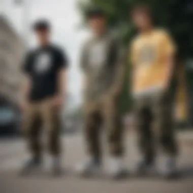 A group of skaters wearing various styles of camo cargo pants