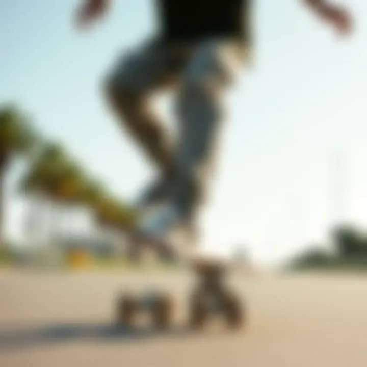 A skateboarder performing tricks while wearing cargo pants