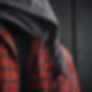 Close-up of fabric textures of hooded flannel shirts