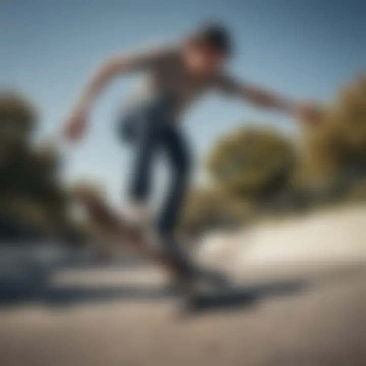 A skateboarder performing tricks while wearing fitted jeans