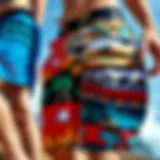 A vibrant display of various boardshort styles