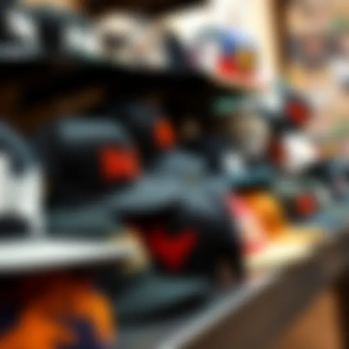 Diverse Designs of Huf Caps A collection of different Huf cap designs on display.