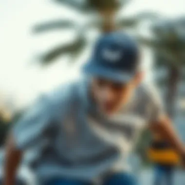 Skateboarder in Action with Huf Cap A skateboarder wearing a Huf cap, demonstrating its blend of style and functionality.