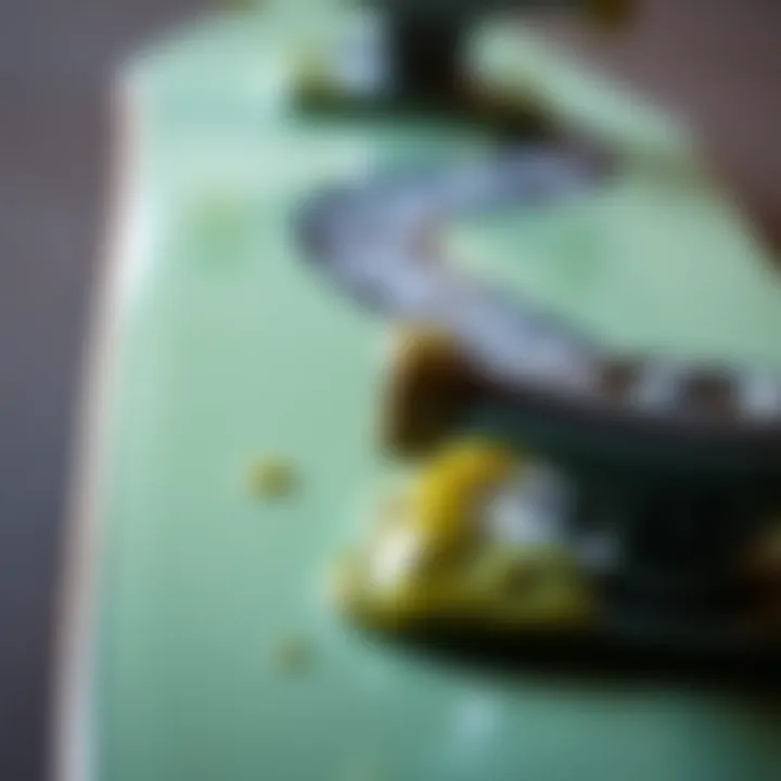 Close-Up View of Slick Wax on Skateboard Surface Close-up of wax on a skateboard surface