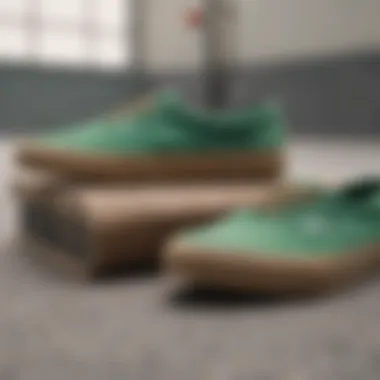 Comparison of traditional skate shoes versus green vans with gum soles