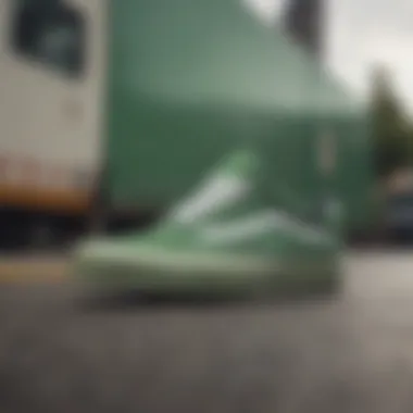 Artistic interpretation of green vans within an urban skate environment