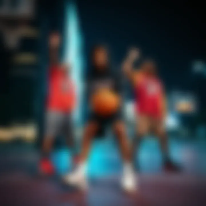 Streetwear fashion showcase with basketball elements