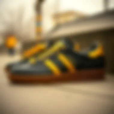 Stylized graphic representation of black and gold Adidas trend in skate culture
