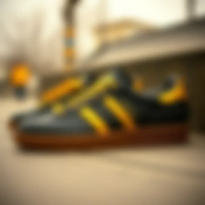 Stylized graphic representation of black and gold Adidas trend in skate culture