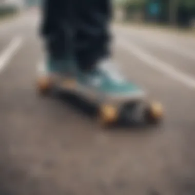 Stylish skateboard deck alongside Nike sweaters and sweatpants