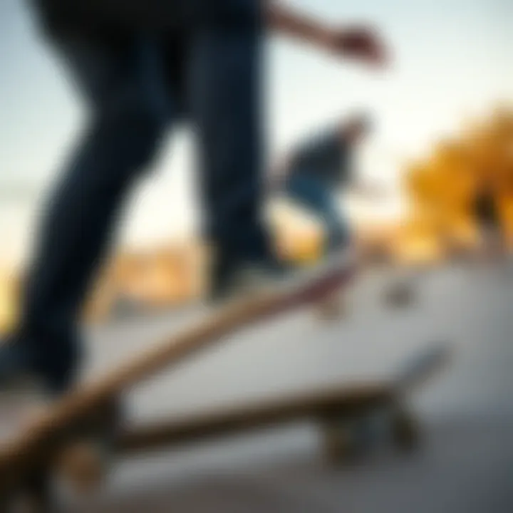 Skateboarder performing tricks while wearing stylish black blue jeans
