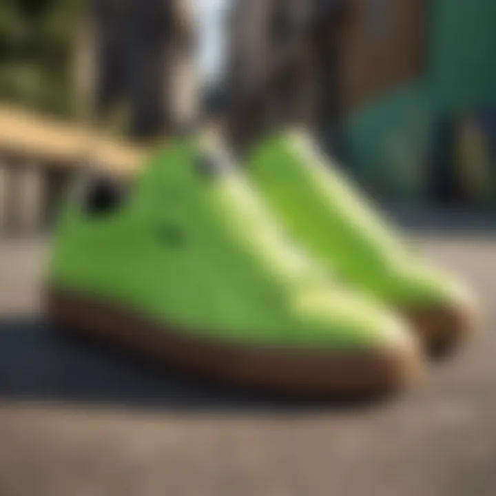 Close-up of lime green Pumas highlighting design details