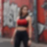 A vibrant red and black crop top showcased against a graffiti background, symbolizing skate culture.