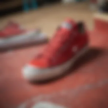 Detailed View of Converse Construction Materials Close-up of the materials used in red platform Converse sneakers