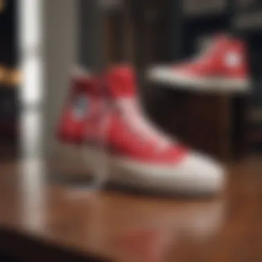 Stylish Showcase of Converse Low Tops Stylish red platform Converse low tops on display