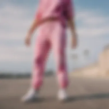 Stylish outfit combining pink tie-dye sweatpants with accessories