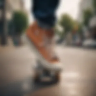 Skate shoes with crease protectors in use during a skate session