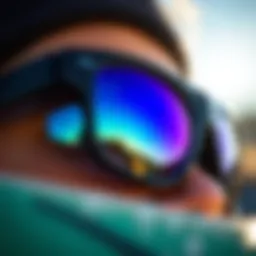 Close-up of heat shield sunglasses with reflective lenses