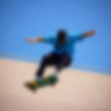 A blue Nike shirt worn by a skater performing a trick