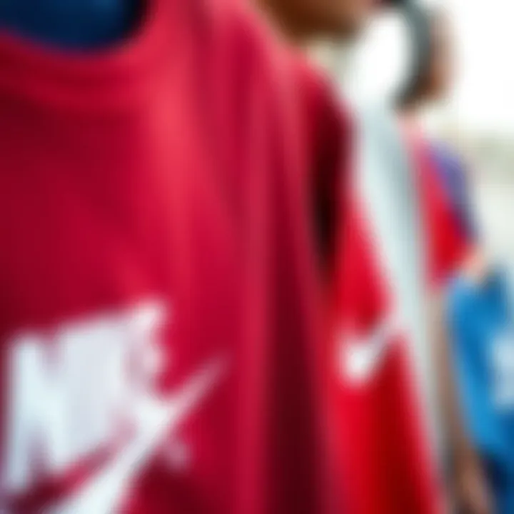 Close-up of Nike shirt logos featured in a collection of skate apparel