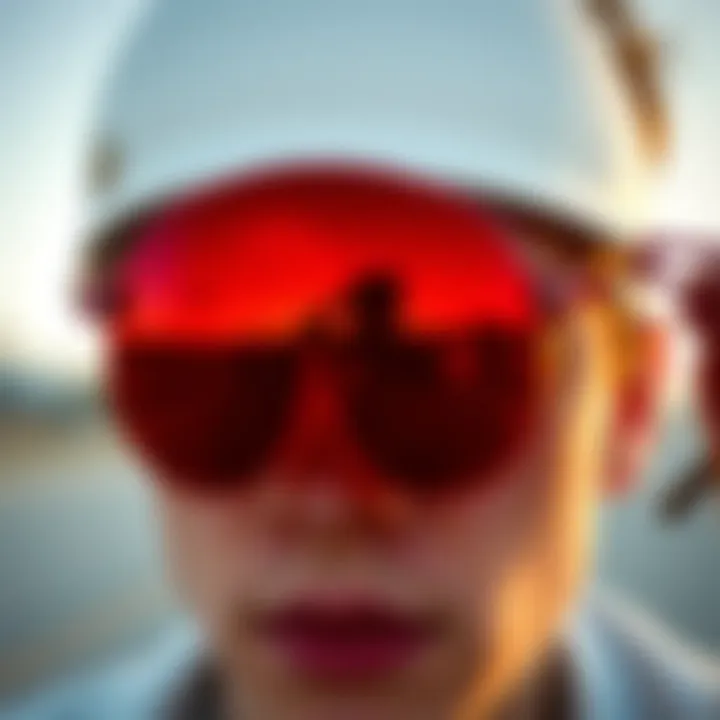 Reflection in Red Lens Sunglasses An artistic shot highlighting the reflection in red lens circle sunglasses.