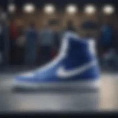 Fashionable display of royal blue and white Nike sneakers