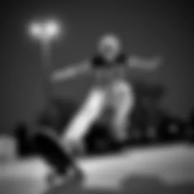 A skateboarder performing tricks in a black and white outfit, showcasing the blend of style and functionality in skate culture.