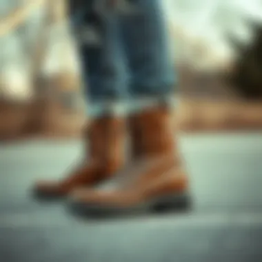 Stylish combat boots paired with distressed jeans