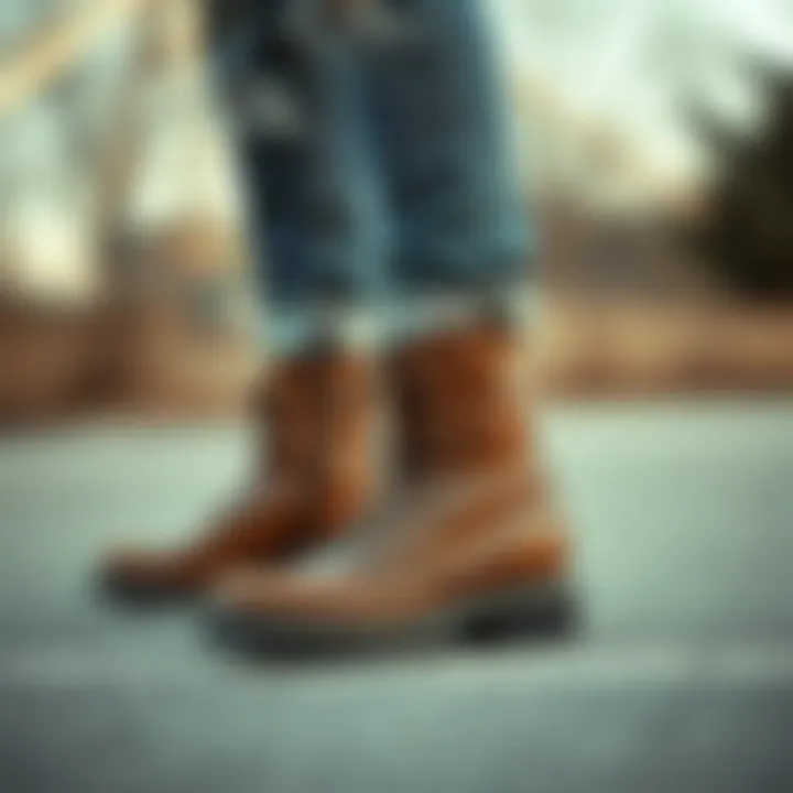 Stylish combat boots paired with distressed jeans