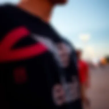 Close-up of unique graphic designs on tees