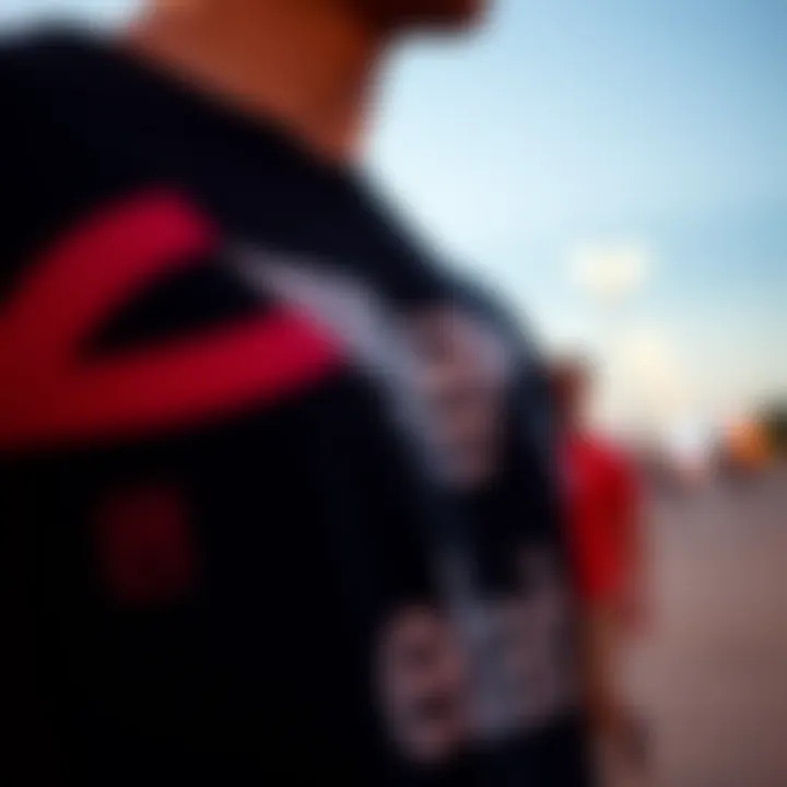 Close-up of unique graphic designs on tees