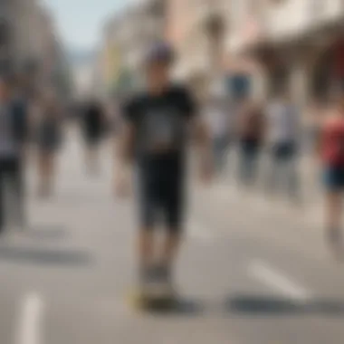 Cultural Significance in Everyday Life A street scene featuring skaters, highlighting the integration of fanny packs