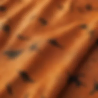 Close-up of fabric texture of orange camo pants