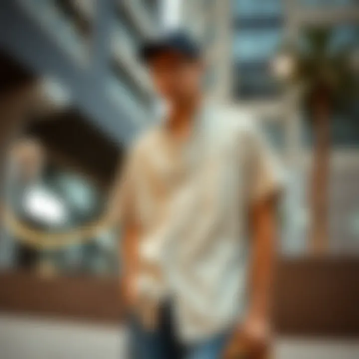 Urban Style with Relaxed Fit Button Down A relaxed fit short sleeve button down shirt in an urban skate setting