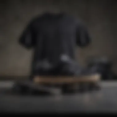 A black Adidas t-shirt styled with skateboarding gear