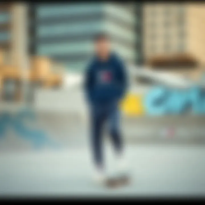 Tommy Hilfiger Matching Set in Urban Setting A stylish Tommy Hilfiger matching set displayed in an urban skate park