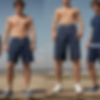 Trend evolution of navy board shorts displayed on a timeline