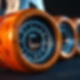 Close-up view of longboard bearings showcasing their intricate design